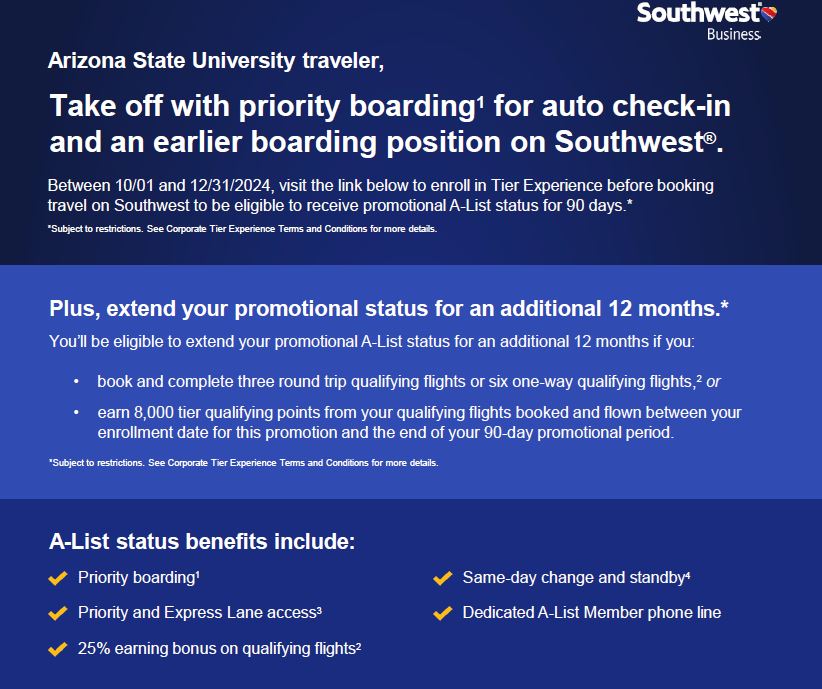 Southwest A-List Benefits